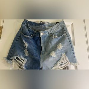 Two Tone Distressed Jean Shorts - NWT
